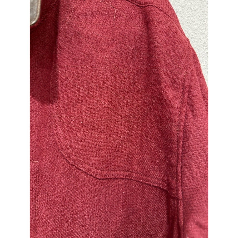 NWT VTG 90s Cabelas Mens XL‎ Leather Collar Wool Button Shirt Jacket Shacket Red - Picture 2 of 8